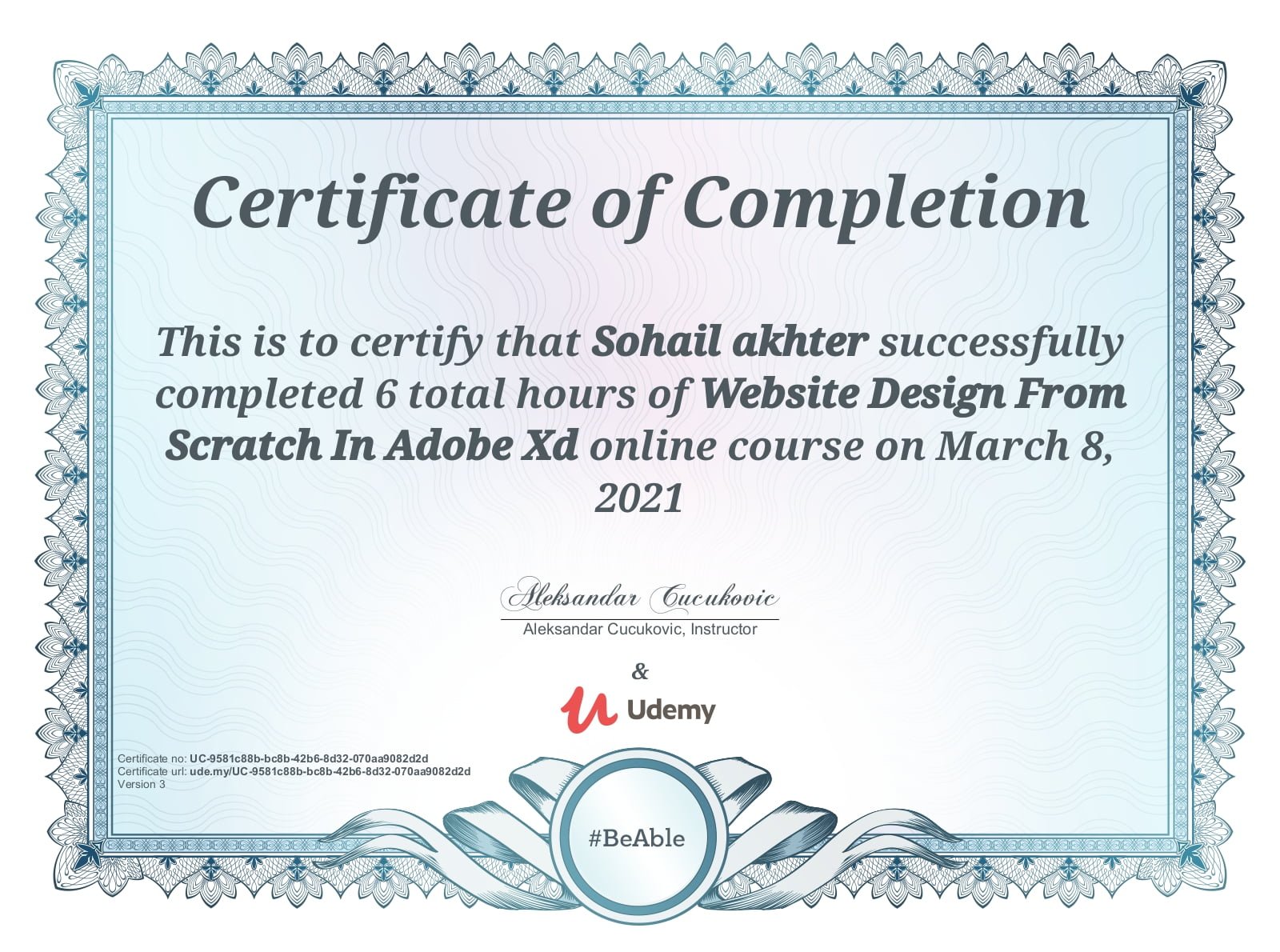 certificate adobe xd